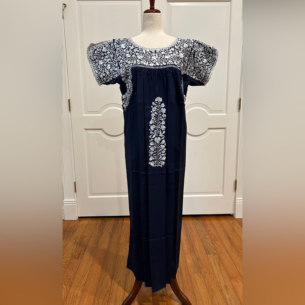 San Antonino Maxi Dress,Oaxaca Mexican dress.Hand Embroidered with Silk Threads.